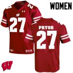 Women's Wisconsin Badgers NCAA #27 Kendrick Pryor Red Authentic Under Armour Stitched College Football Jersey OT31M18UG